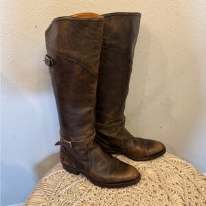 Frye Tall Riding Boots in Dark Brown Leather